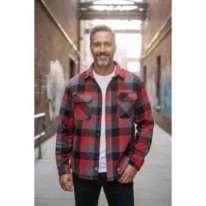 Berne Plaid Quilted Flannel Shirt Jacket Red Black‎ Gray Sz Medium